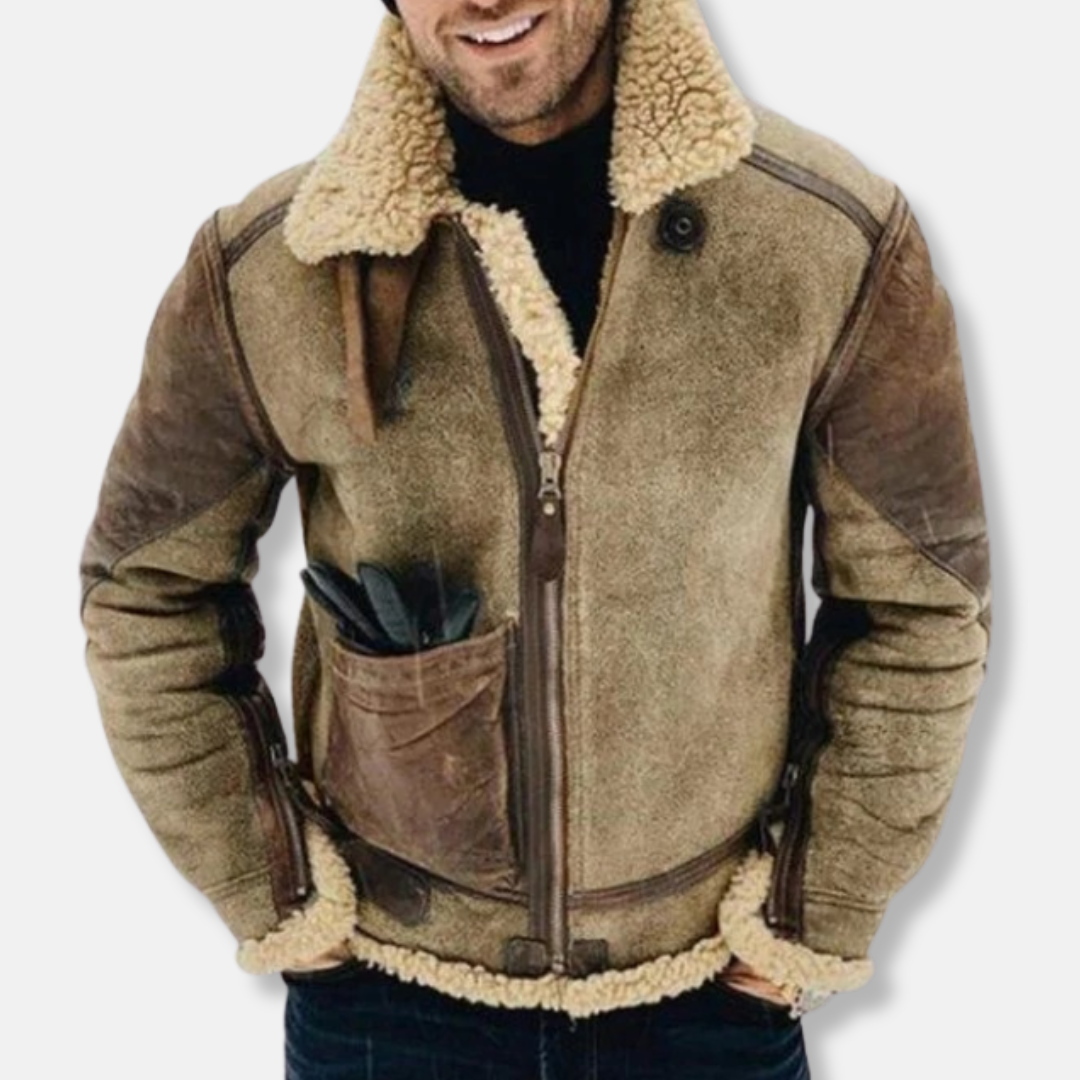 Veste d'aviateur en cuir avec doublure en peau de mouton