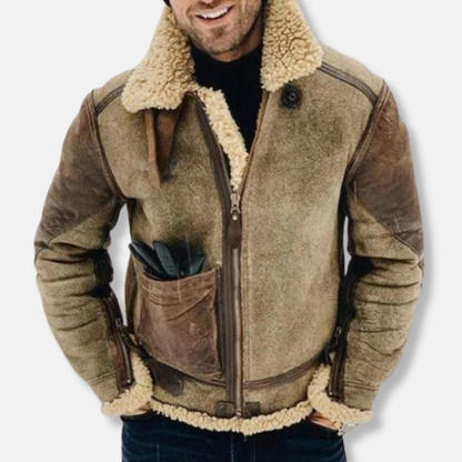 Veste d'aviateur en cuir avec doublure en peau de mouton