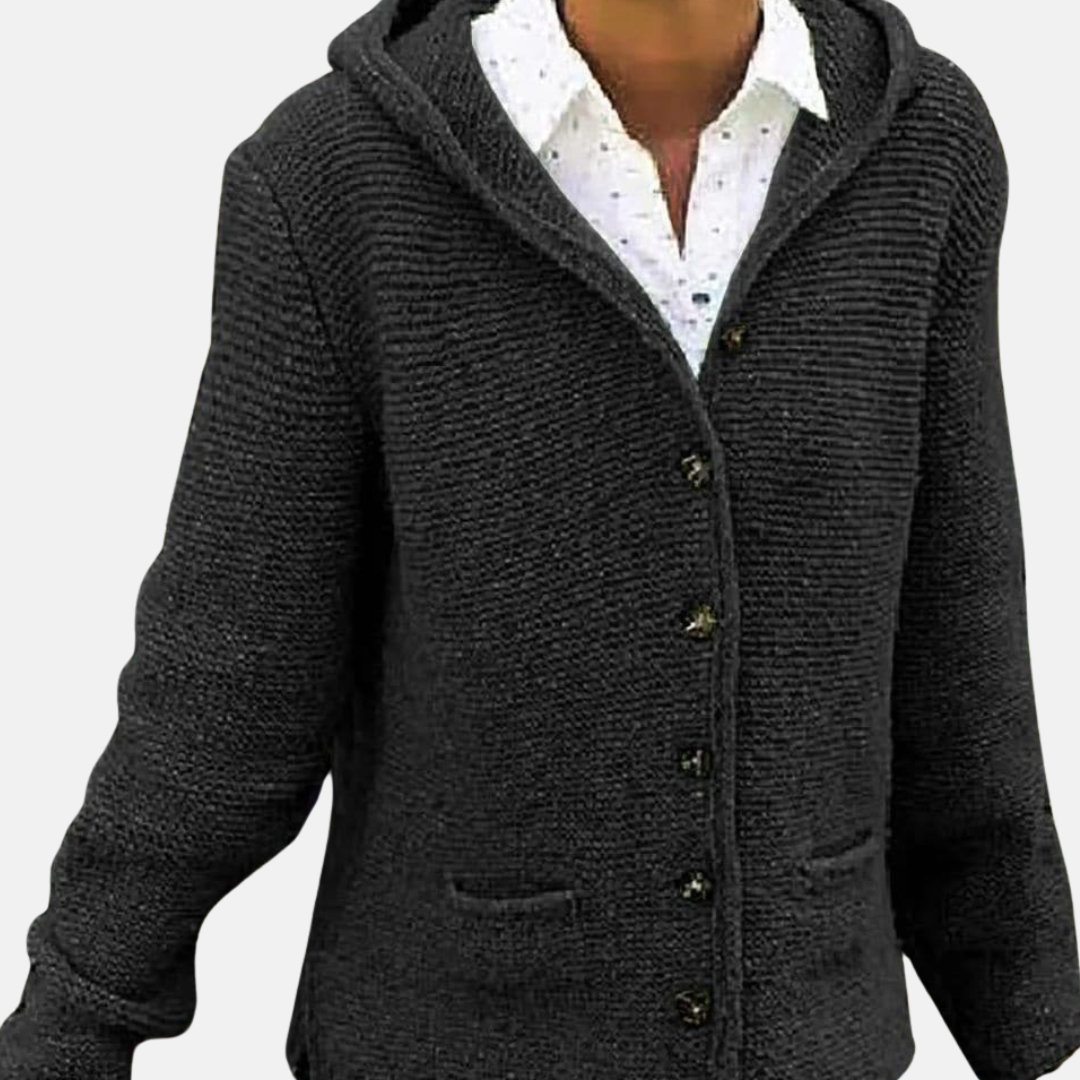 Cardigan en laine chaud avec boutons et capuche