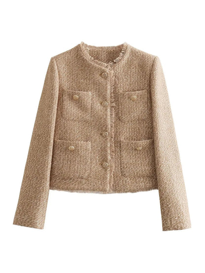 Cardigan court élégant pour femme en tweed