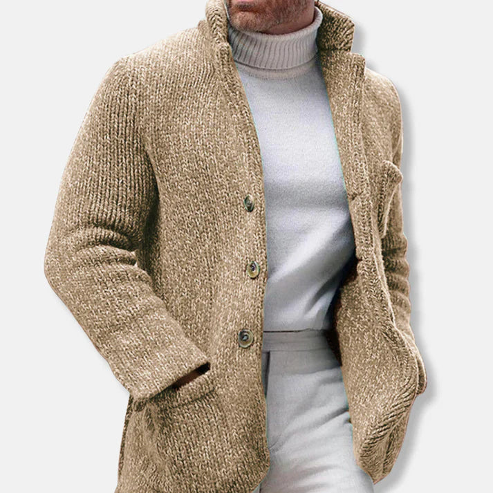Cardigan homme structuré col montant boutons