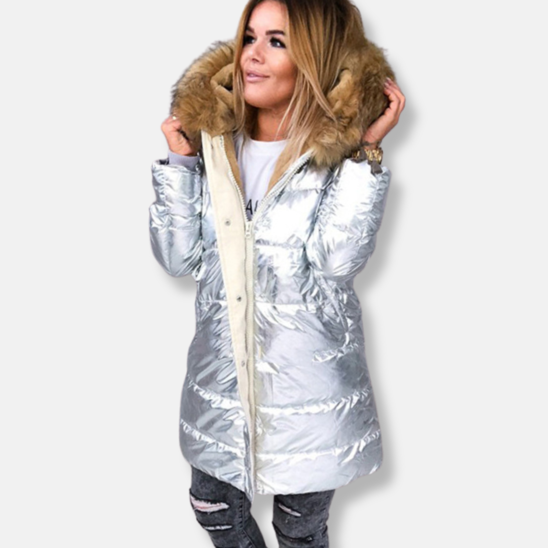 Parka chaud en nylon avec bordure en fourrure