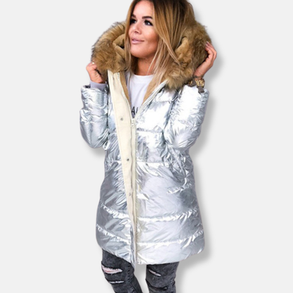 Parka chaud en nylon avec bordure en fourrure