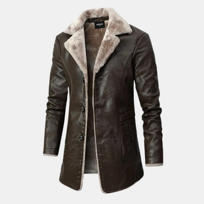Manteau d'hiver en cuir élégant noir pour homme