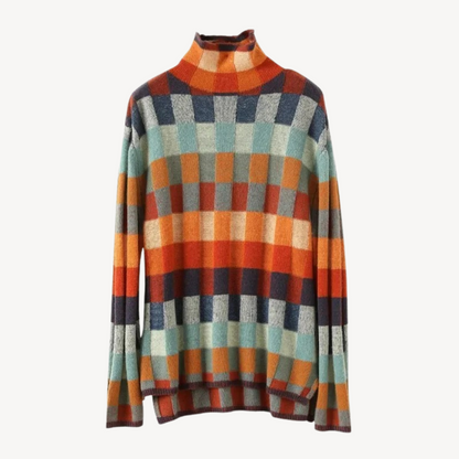 Pull en maille coloré à carreaux pour femme