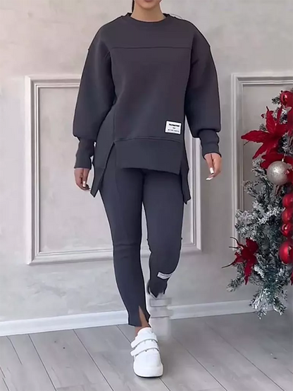 Ensemble hiver élégant : pull patchwork et leggings