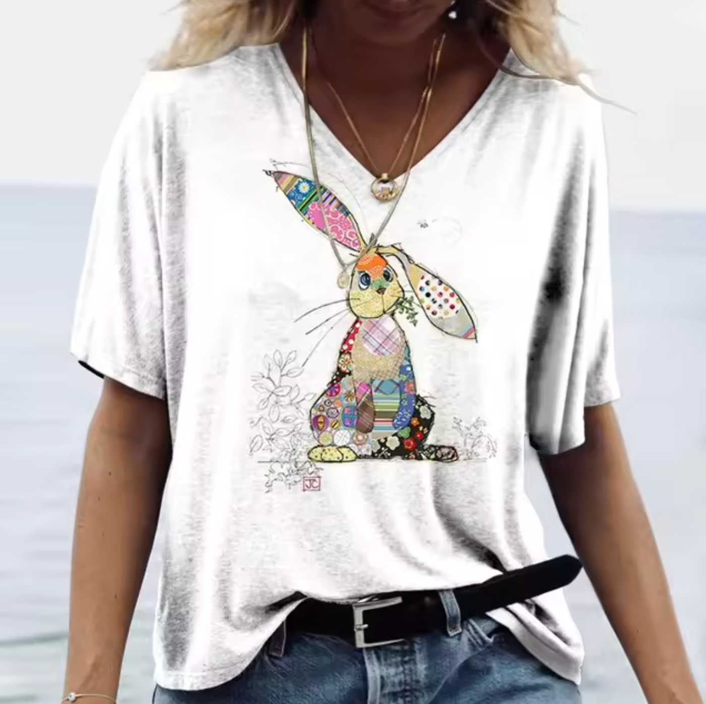 T-shirts blancs à motif lapin mignon