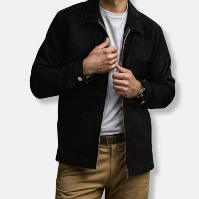 Emil - Blouson en cuir slim fit col montant moderne