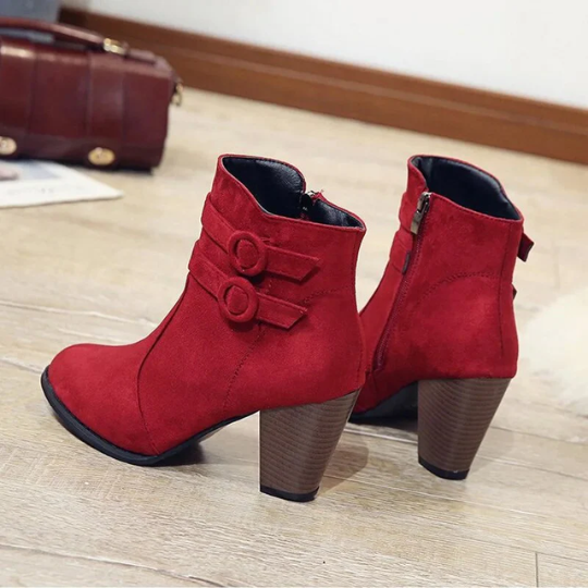 Damen Stiefeletten High Heel Schnalle Schwarz - IdealeKleiden