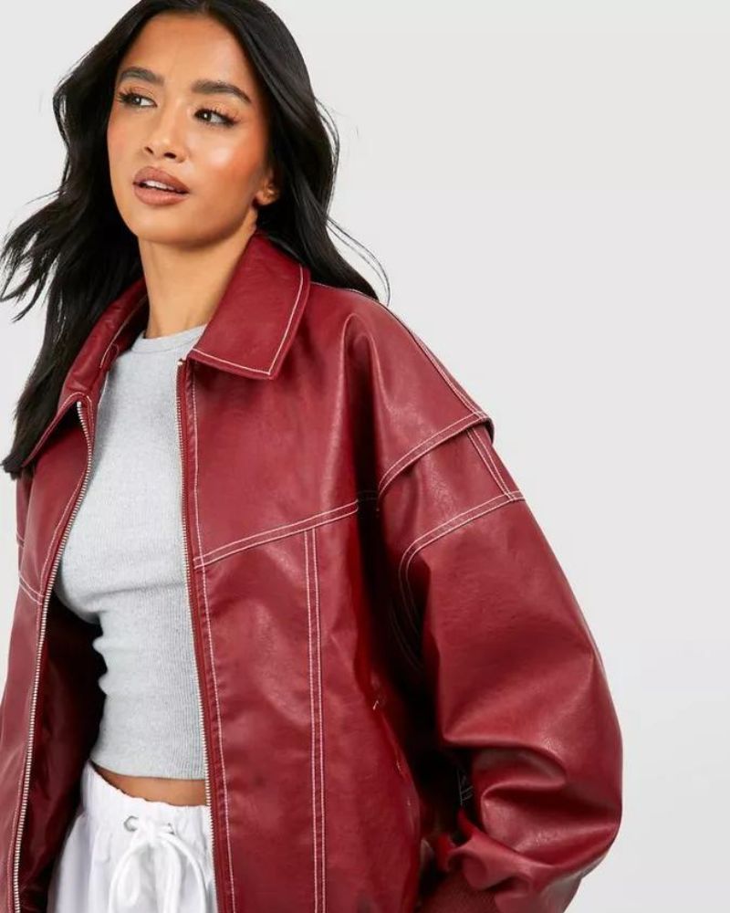 Blouson bombardier en cuir élégant noir pour femme