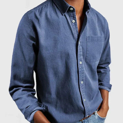 Chemise en jean homme Traditionnelle Bleue