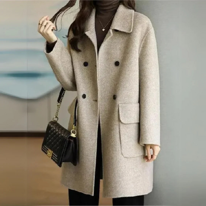 Veste longue en laine pour femme élégante, à fermeture boutonnée