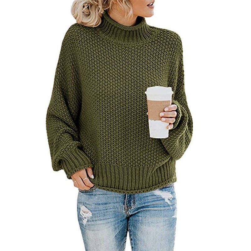 Pull tricoté Col montant Maille épaisse Confortable Chaud