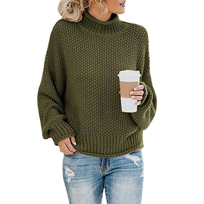 Pull tricoté Col montant Maille épaisse Confortable Chaud