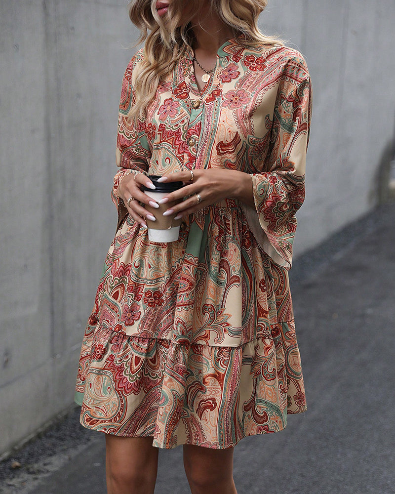 Frauenkleid V-Ausschnitt Paisley Muster - IdealeKleiden