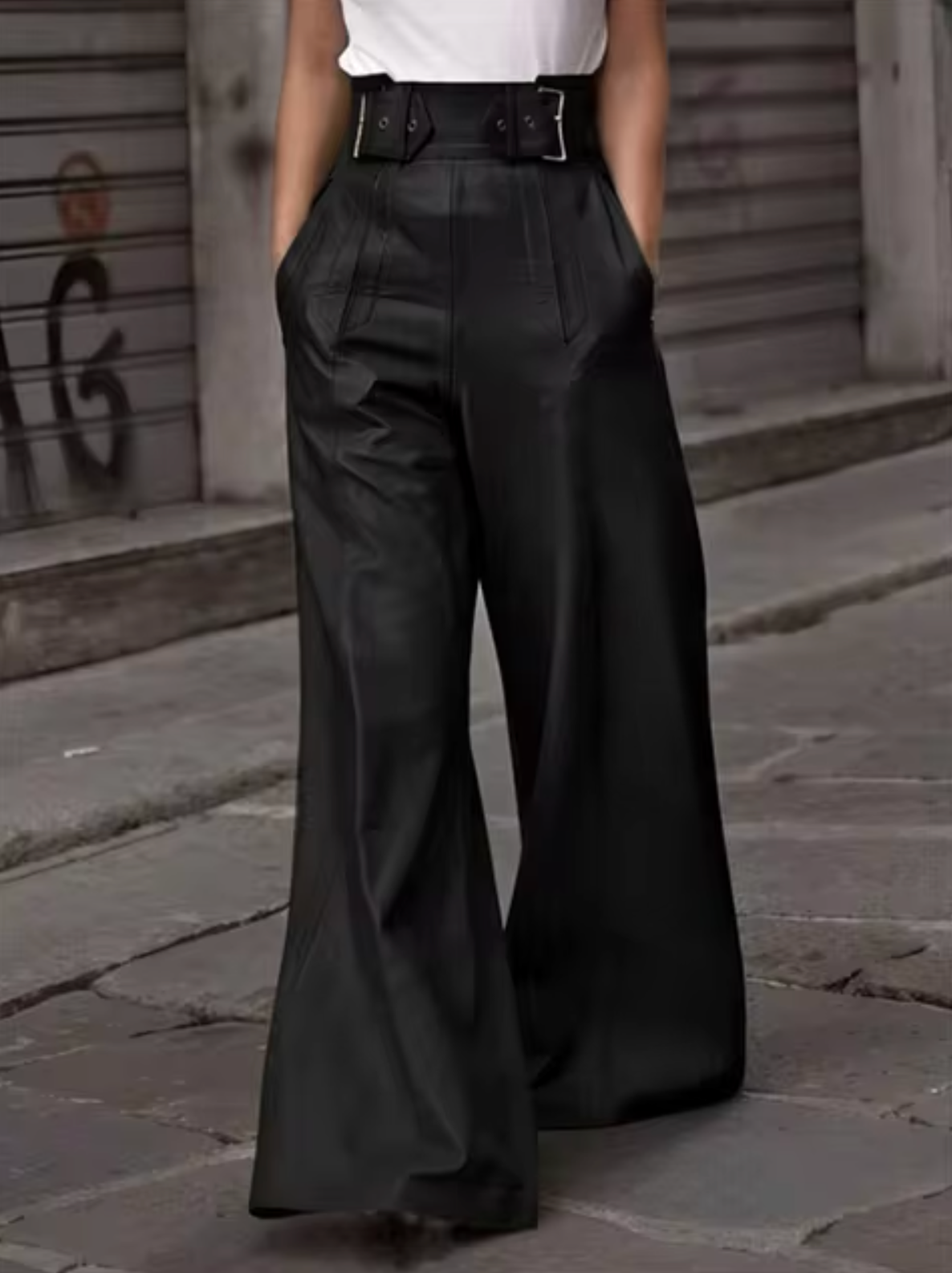 Pantalon en cuir élégant pour femme, plissé de haute qualité