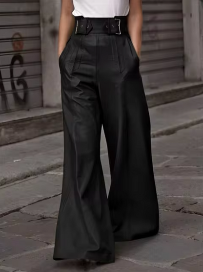 Pantalon en cuir élégant pour femme, plissé de haute qualité