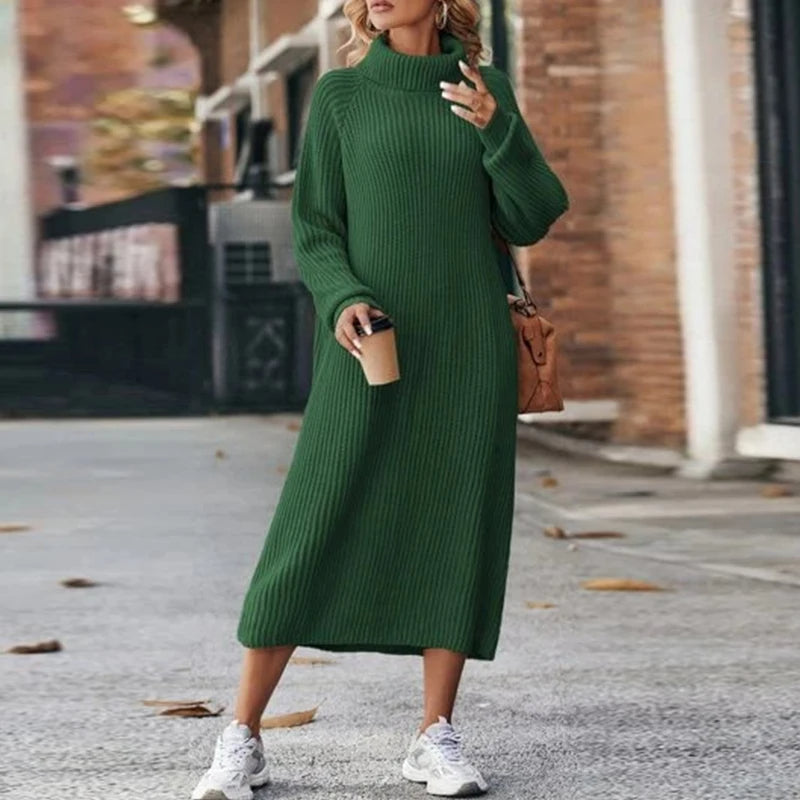 Robe pull longue confortable pour femme avec col