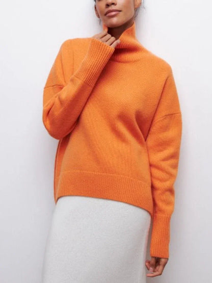 Grand pull en tricot femme col montant tendance