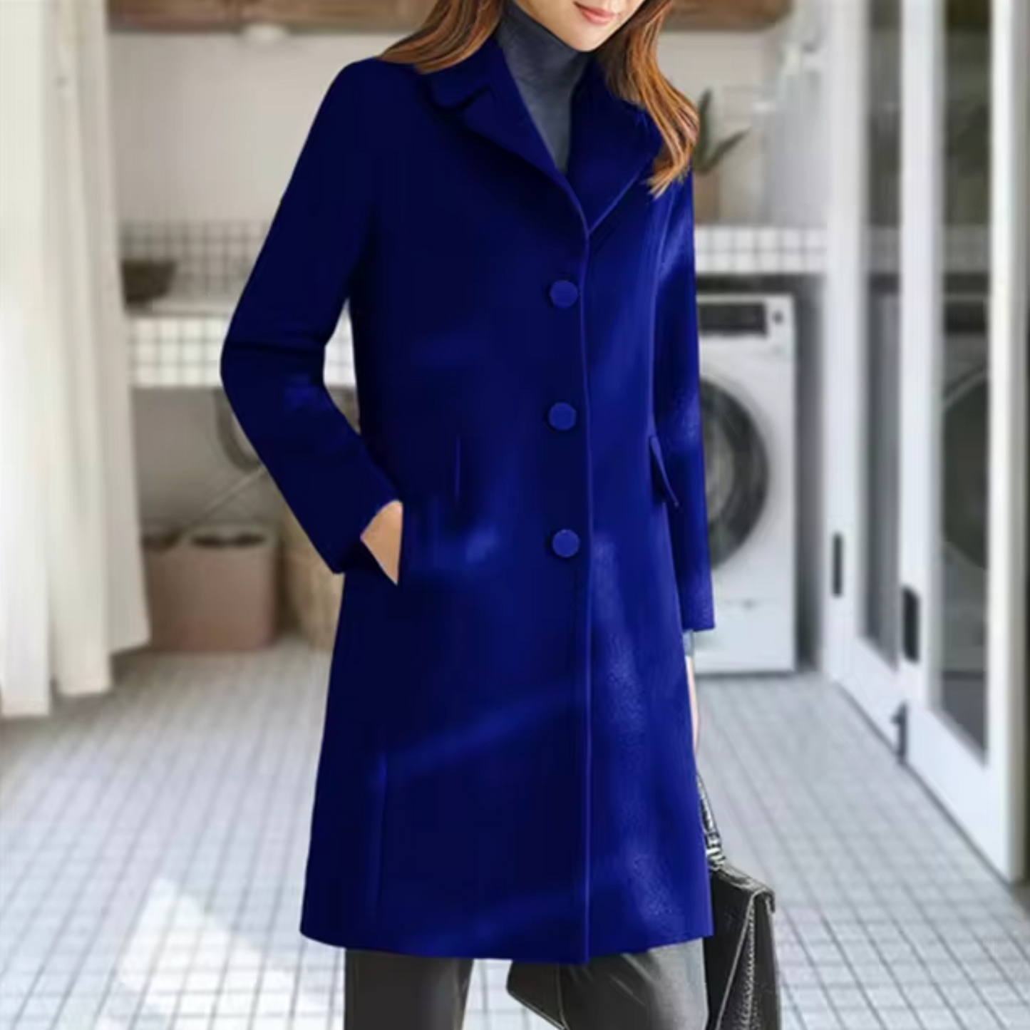 Manteaux chauds en laine pour femme avec poche avant