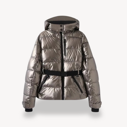 Veste d'hiver femme garnie de duvet avec ceinture