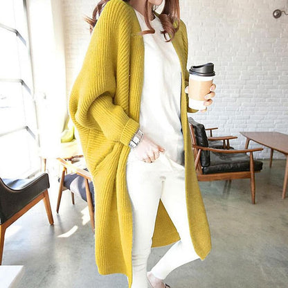 Long cardigan tricot doux coupe décontractée poches