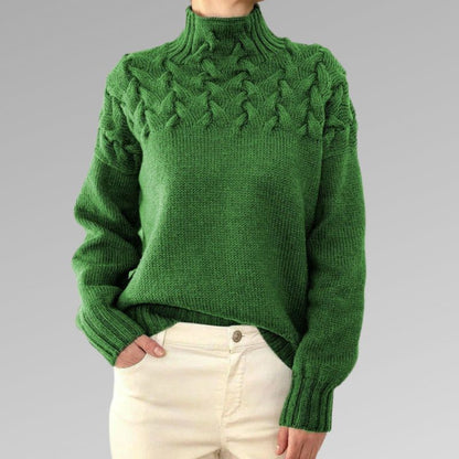 Pull en maille col roulé tressé à manches longues et confortable pour femme