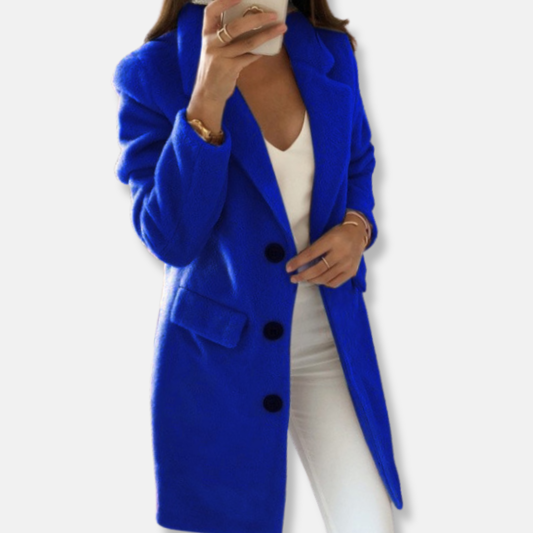 Manteau en laine élégant, classique, longueur genoux avec boutons