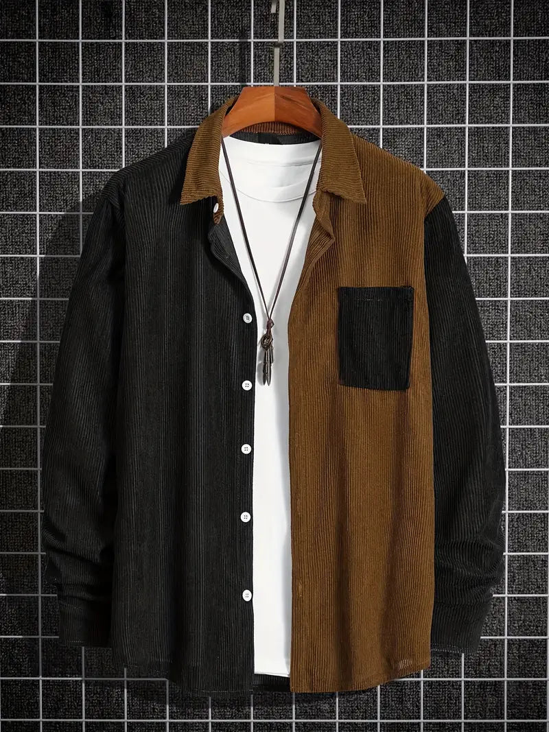 Retro Hemd Farbblock Männlich Stylish - IdealeKleiden