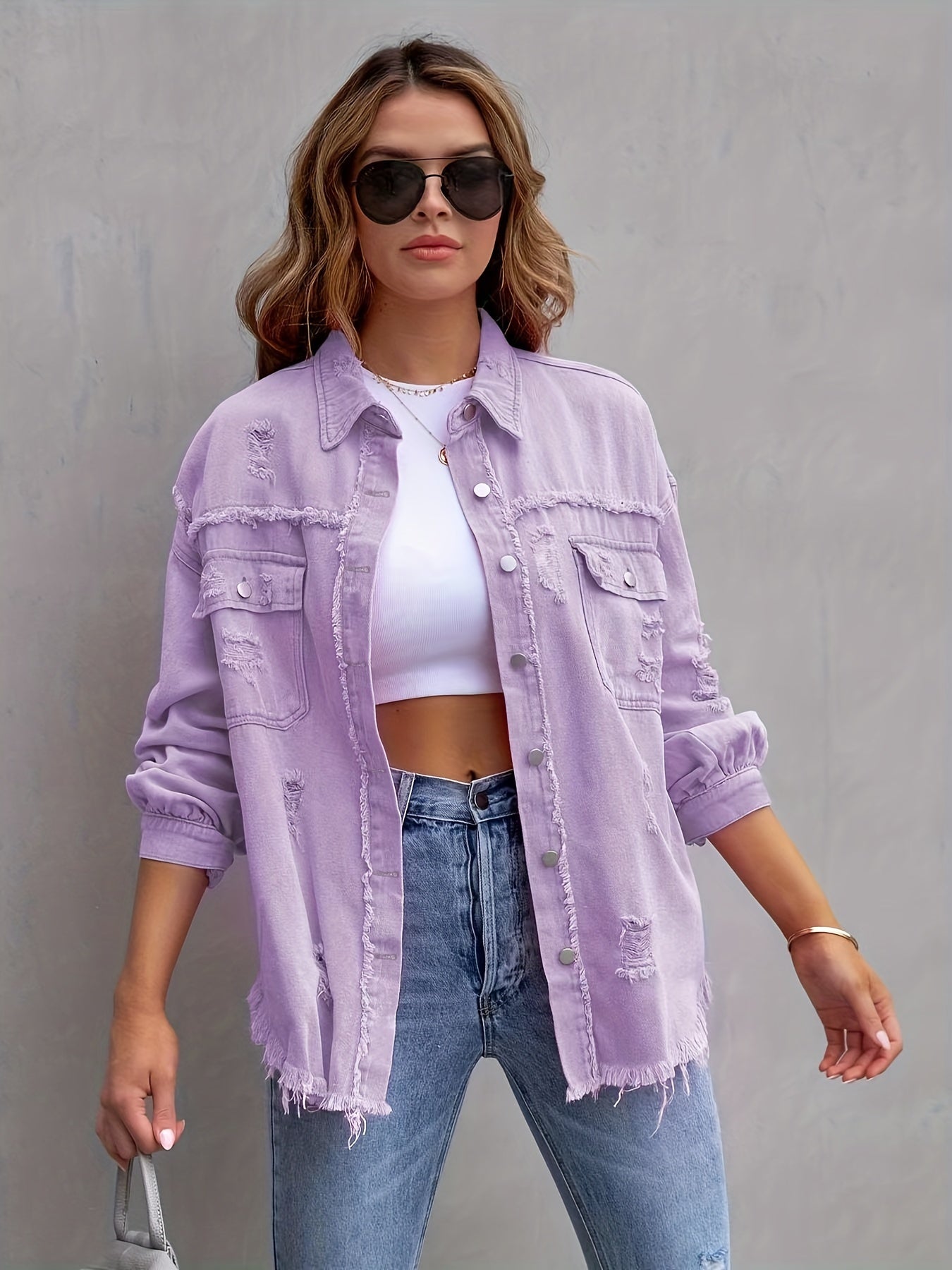 Veste en jean déchirée style oversize