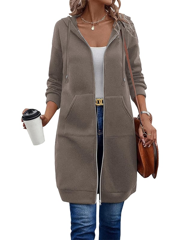 Veste à capuche à manches longues zippée pour femme