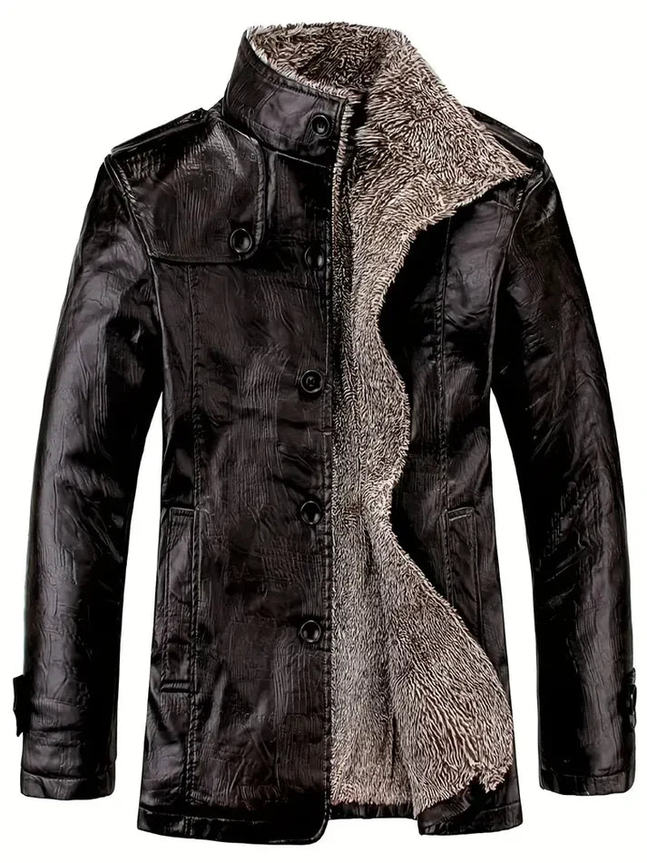 Blouson en cuir pour homme avec doublure polaire chaude