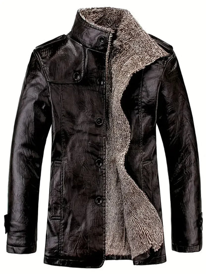 Blouson en cuir pour homme avec doublure polaire chaude