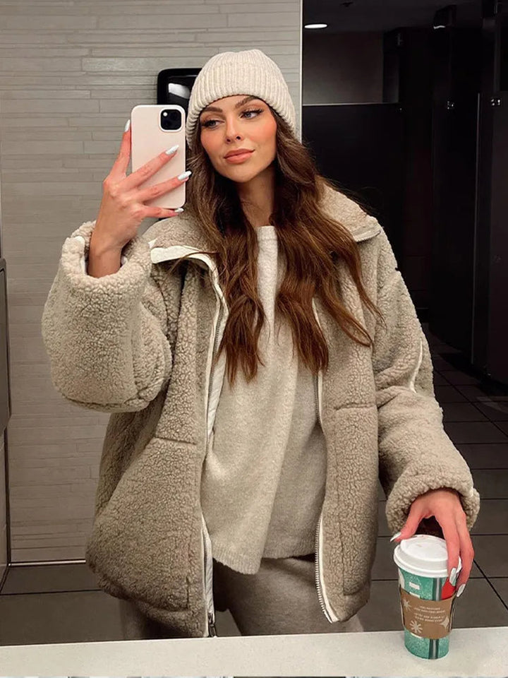 Manteau doux en peluche élégant pour femmes