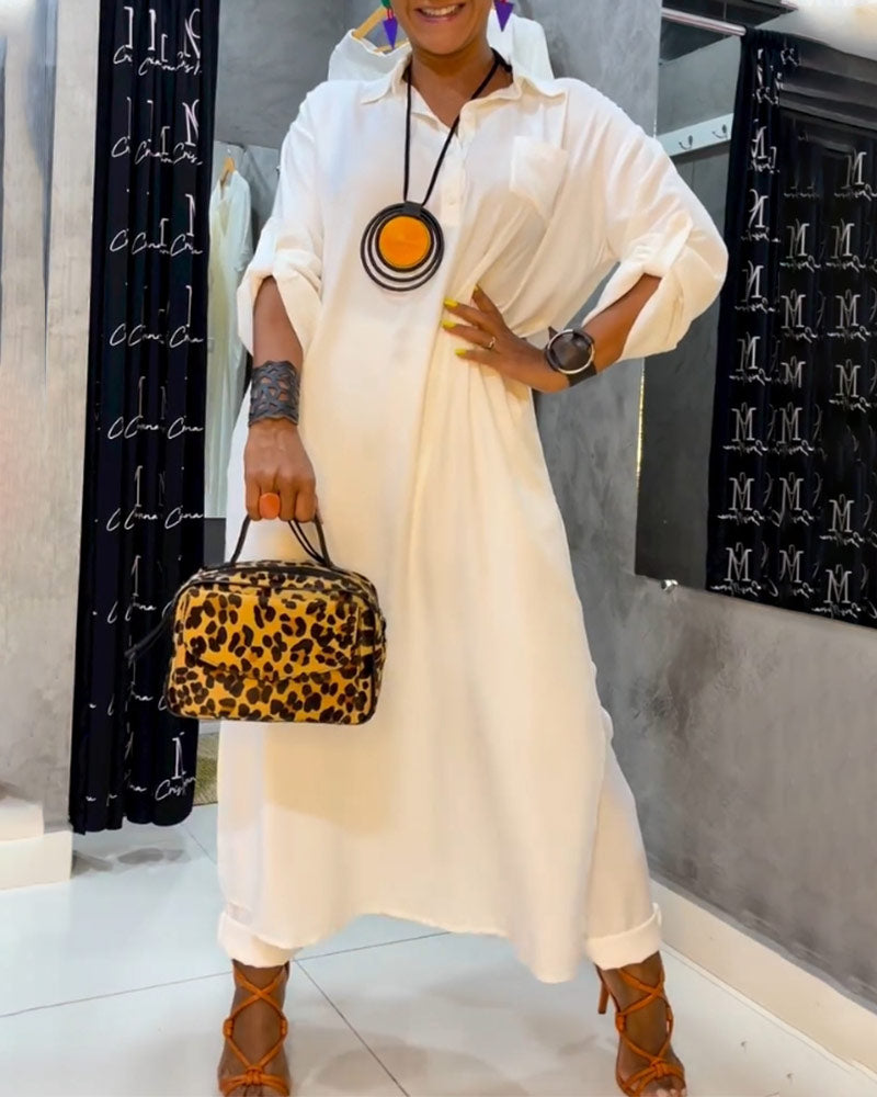 Robe féminine tendance avec revers et poches latérales