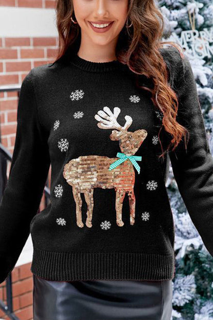 Pull de Noël Tricot Cerf Motif Mignon