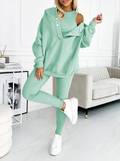 Survêtement 3 pièces pour femme, sweat à capuche et pantalon slim