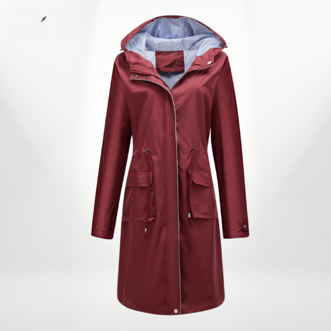 Imperméable trench-coat longueur au genou avec capuche