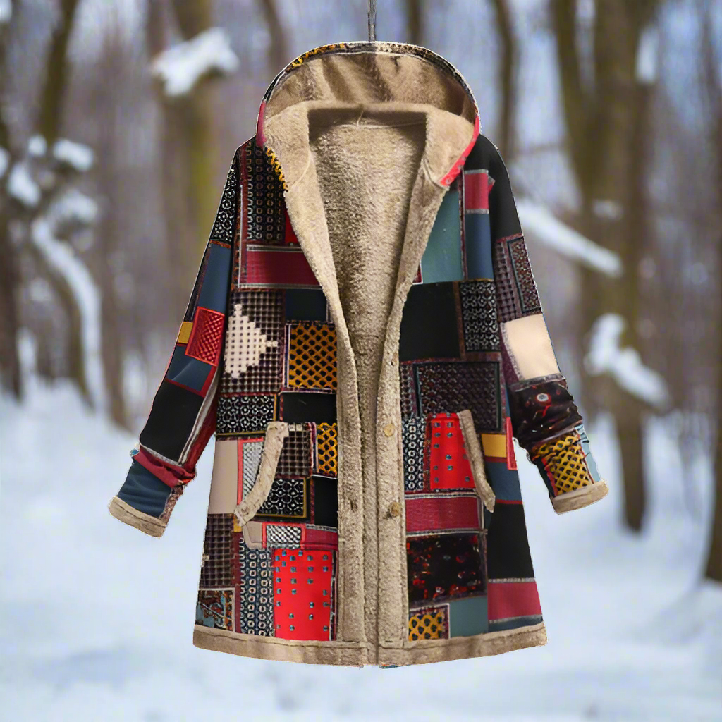 Long manteau en polaire avec capuche et boutons