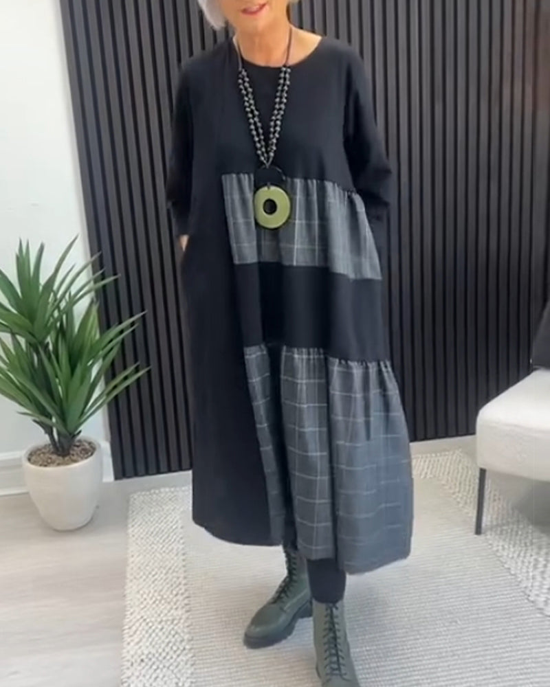 Robe d'été à carreaux avec design patchwork et poche