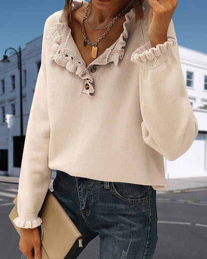 Pull uni élégant avec détail volanté