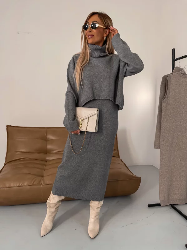 Ensemble pull col roulé tricoté confortable pour femme