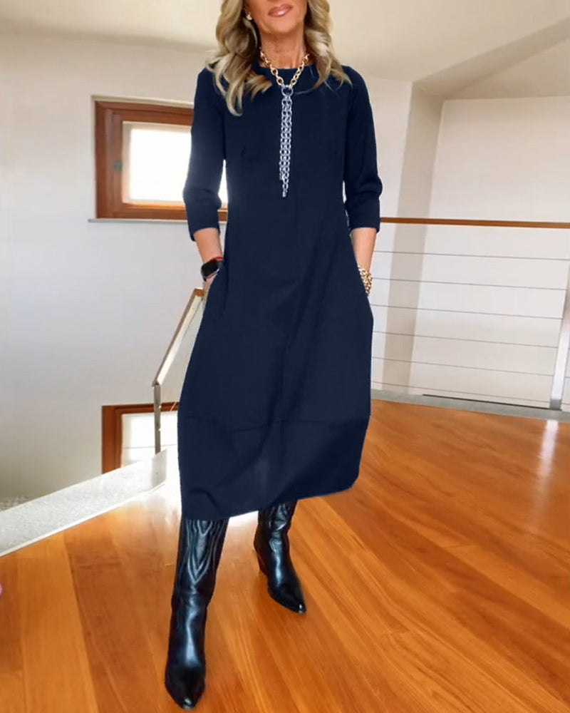 Robe d'été élégante col rond avec poche