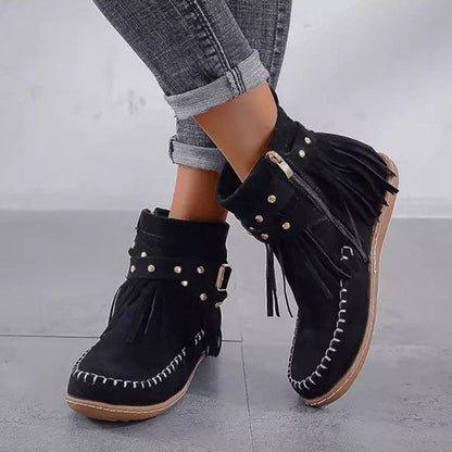 Bottes Femme Plates Clous Lanières Boucle