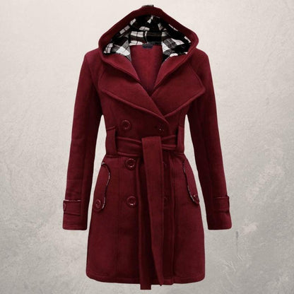 Trench-coat classique croisé avec capuche
