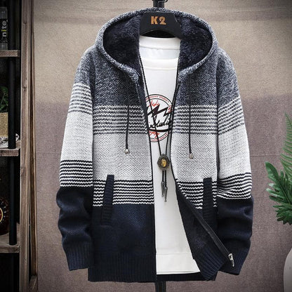 Herren Strickjacke Lang Warm Kapuzenpullover - IdealeKleiden