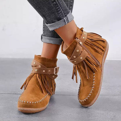 Bottes Femme Plates Clous Lanières Boucle