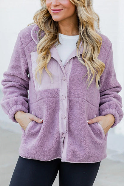 Blouson d'hiver en polaire Sherpa contrastée avec fermeture éclair