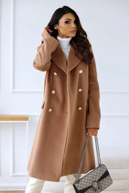 Manteau élégant en laine pour femme à double boutonnage