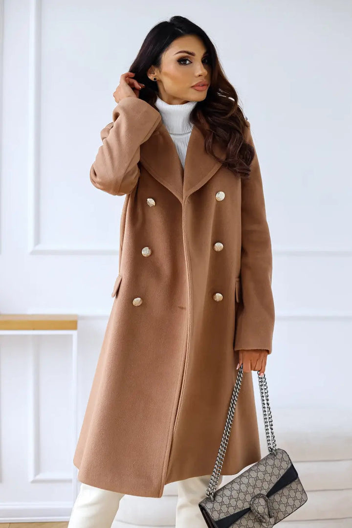 Manteau élégant en laine pour femme à double boutonnage